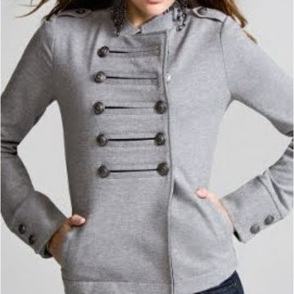 Express Grey XS Blazer Jacket Double Breasted Miltary Pockets Fleece Lined